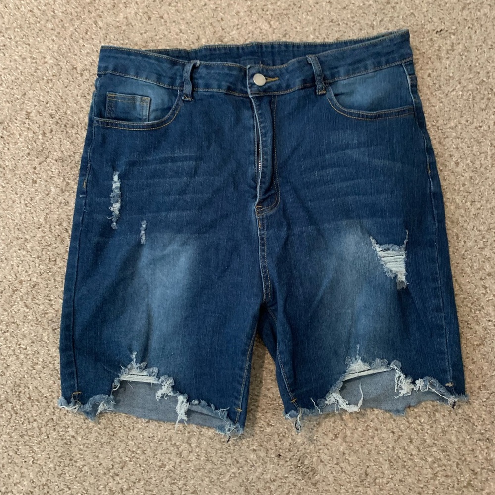 Plus Size Distressed Stretch Denim Shorts